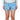 Close-up view of a person wearing blue patterned shorts.