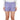 Woman wearing patterned purple and blue shorts.