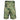 Back view of green camouflaged cargo shorts with two back pockets.