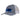 Gray and white trucker hat with a dark blue hewes logo patch and fish design.