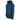 Side of a blue hooded jacket with a front pocket and black maverick logo on the chest.