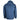 Back view of a blue insulated jacket with a hood and a grey simms logo on the shoulder.