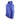 Side of a blue hoodie with a front pocket and a logo on the chest.