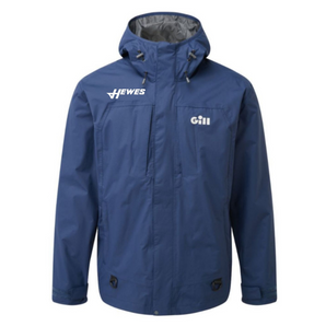 Blue jacket with white hewes and gill logos on the chest. 