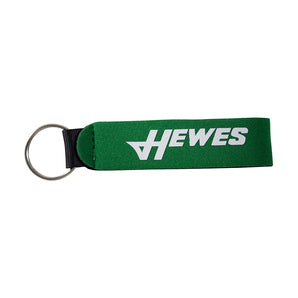 Green keychain strap with the word 'HEWES' printed in white on it and a keyring on the end. 