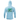 Back of a light blue hooded long sleeve with a green and orange illustration on the back of three fish jumping in front of trees with a fishing lure above them. 