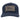 Navy blue hat with a square grey leather patch on the front showcasing the maverick logo.