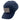 Side of a navy blue hat with a rope across the bill and a grey leather patch on the front.