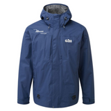 Front of a navy-blue jacket with white maverick and gill logos on the chest. 