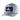Gray baseball cap with a navy blue patch featuring a fishtail logo and the maverick logo. Across the bill is a black rope.