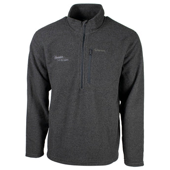 Gray quarter-zip fleece pullover with a chest pocket and the maverick logo embroidered in grey on the right chest. 