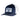 Navy blue and white trucker hat with a grey Maverick logo patch containing the maverick logo and fish graphic in navy.