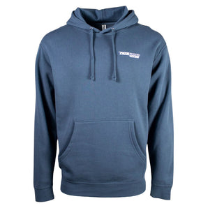 Navy blue hoodie with a front pocket and the pathfinder logo on the chest.