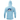 Back of a light blue hooded long sleeve with a blue and orange graphic of a swordfish and boat surrounded by birds and planes. 