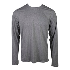 Front of a medium gray long-sleeve t-shirt with a chest pocket.