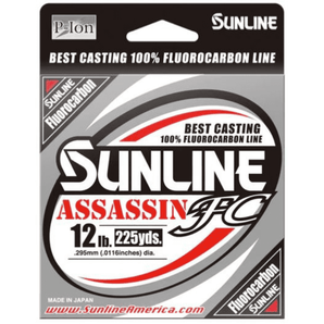 Sunline Assassin FC 100% fluorocarbon fishing line package, 12 lb test, 225 yards.