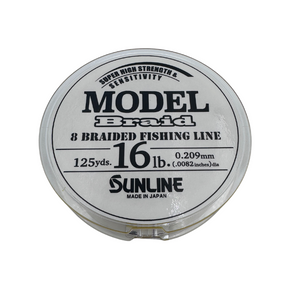 Spool of Sunline Model Braid 8 braided fishing line, 16 lb test, 125 yards.